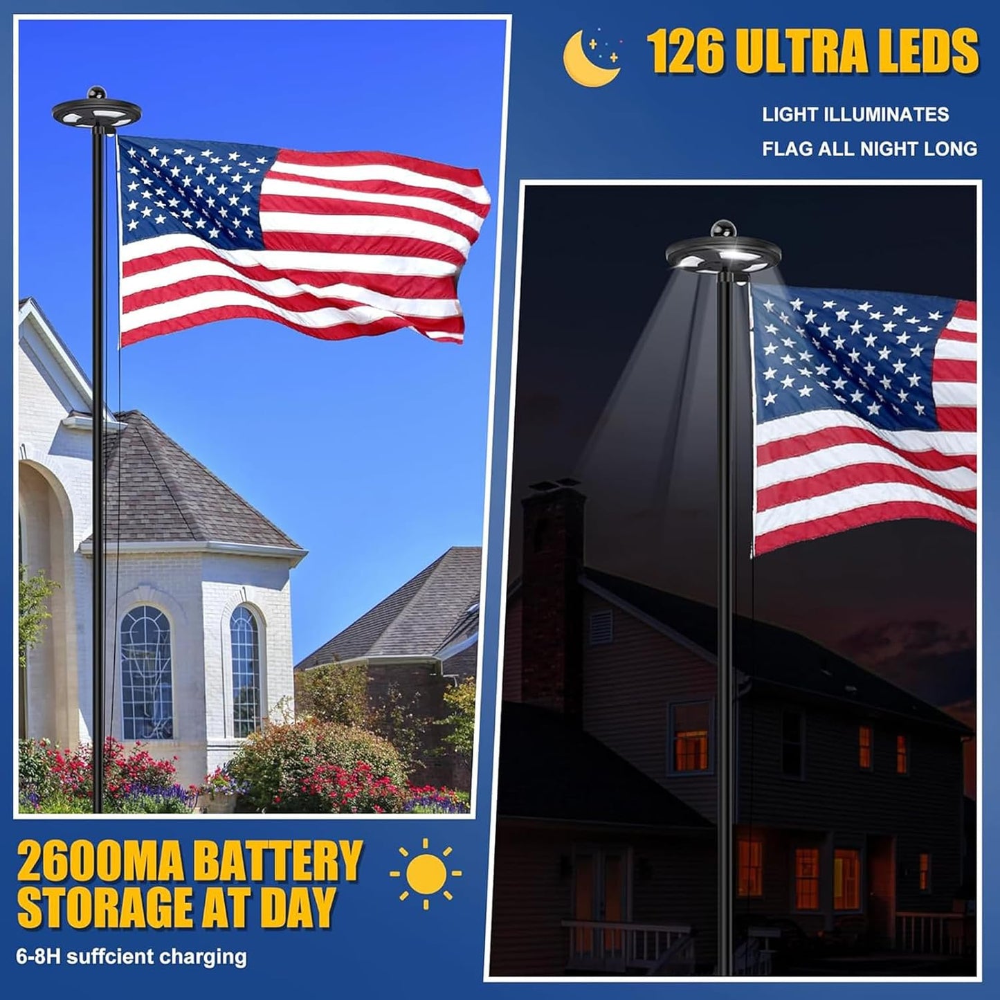 Kit asta bandera negra 25ft con bandera 3x5ft y luz solar