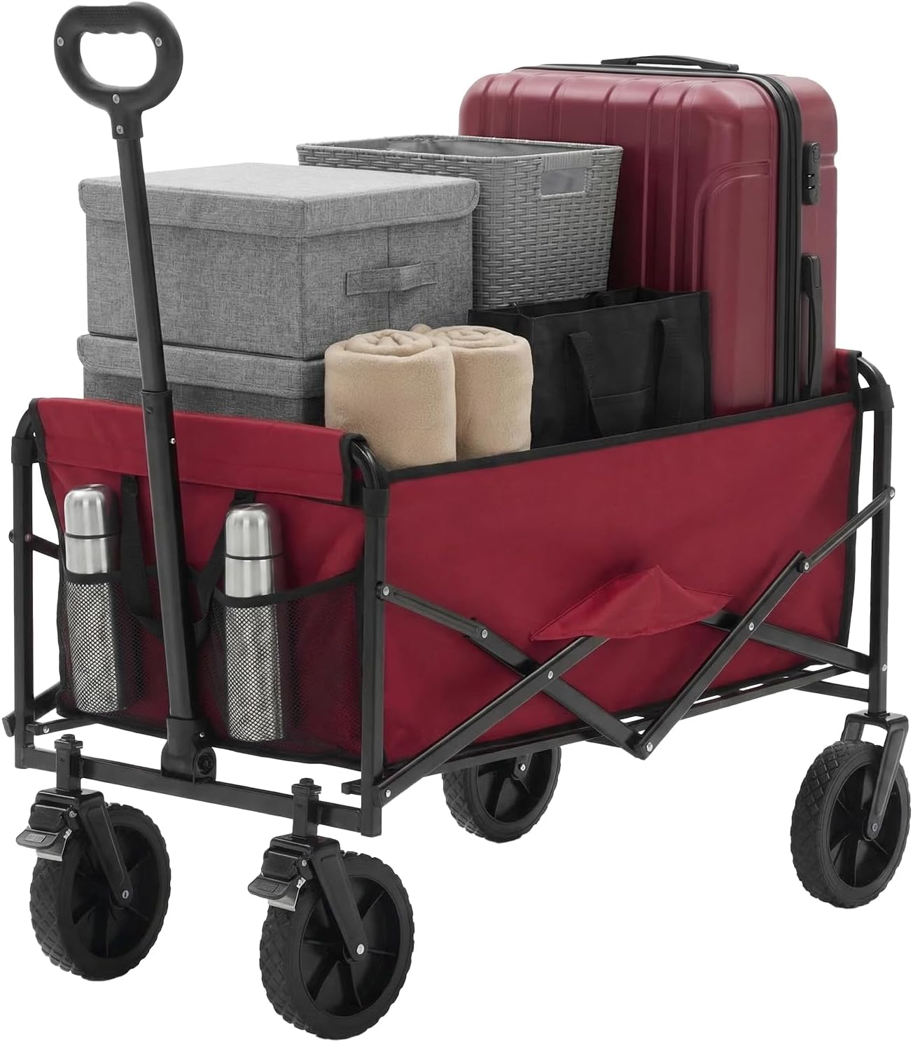Carro plegable ruedas 102L 330lb resistente mango flexible rojo