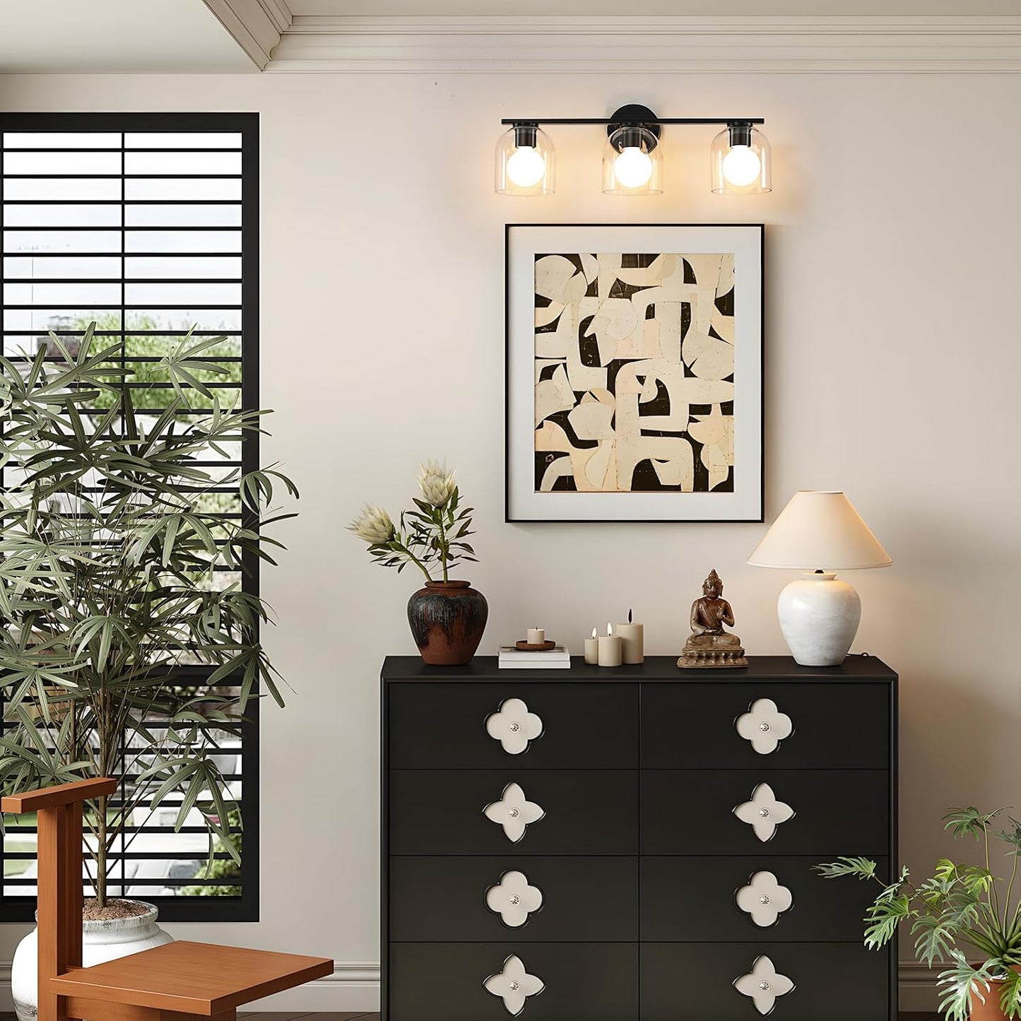Accesorios iluminación baño 23.3pulg negro mate vidrio
