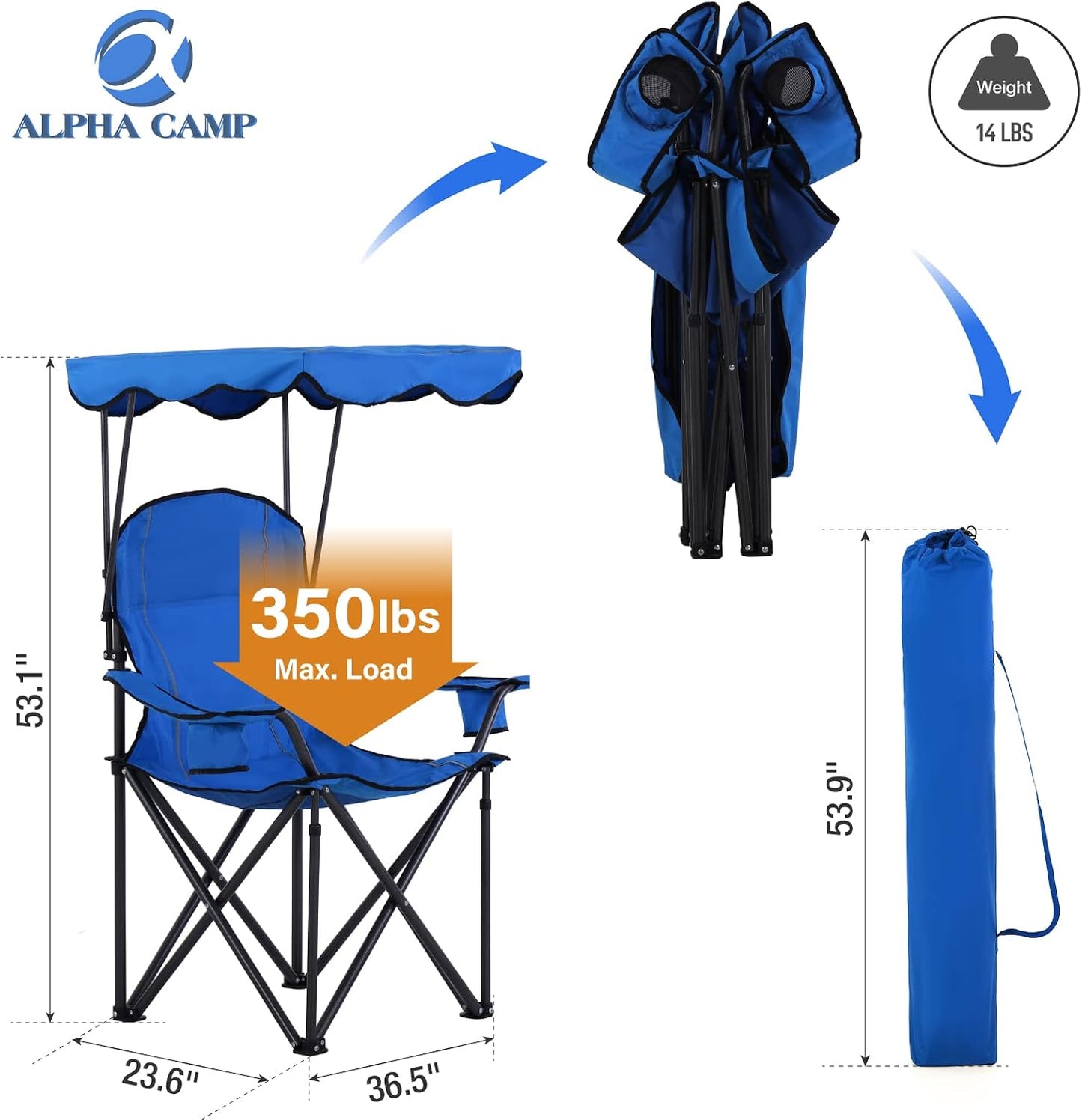 Silla camping grande con toldo sombra plegable