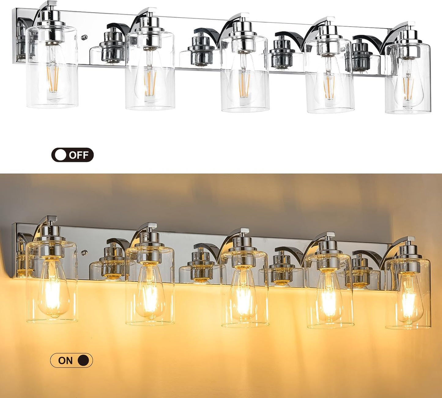 Lámpara baño 5 luces cromada para tocador con pantalla