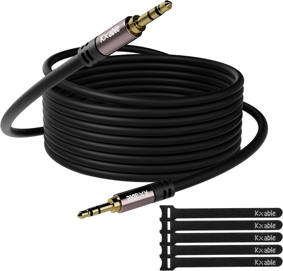 Cable audio 3.5mm 75ft OFC chapado oro negro 5 bridas