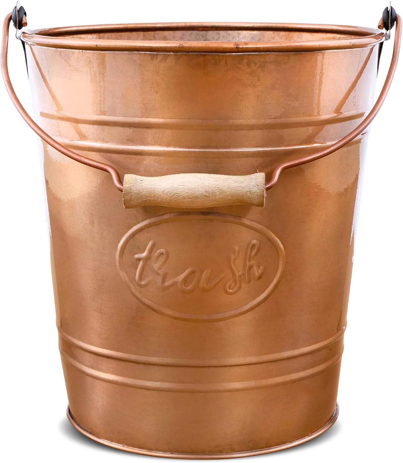 Cubo basura baño rústico metal mango madera 7L tono cobre