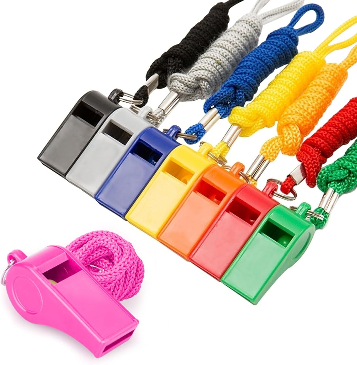 8 Silbatos 120db con Cordón Plástico Brillante