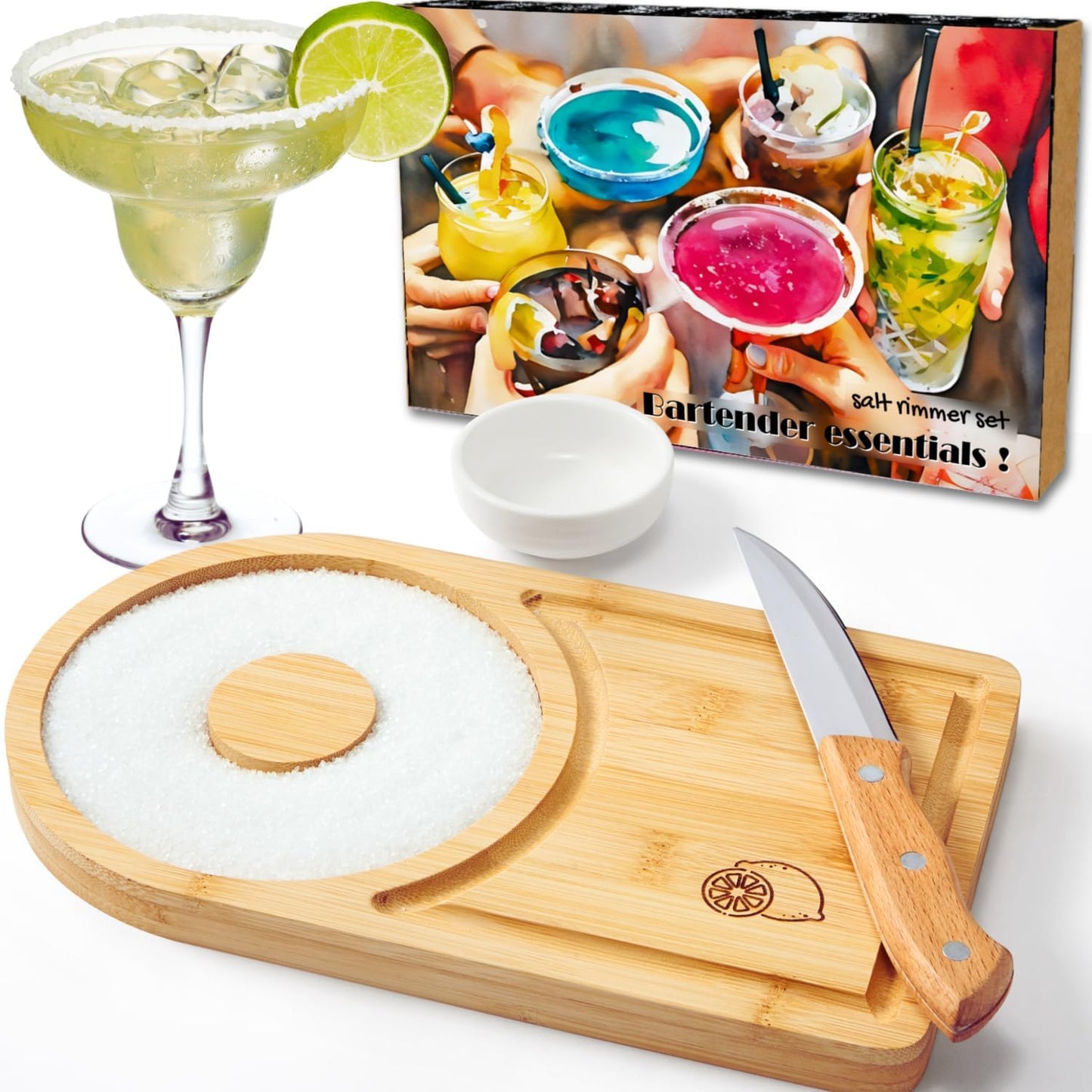 Juego rimmer sal 6pulg 2en1 con tabla cortar vidrio azúcar bar