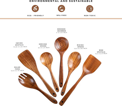 Set 6 cucharas madera teca antiadherente cocina pasta