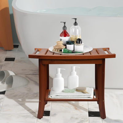 Banco ducha teca 22pulg con estante asa impermeable