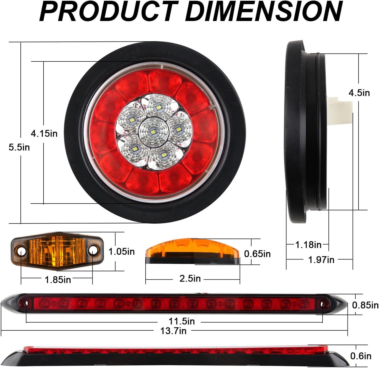 Kit luces traseras remolque 4pulg 16 LED 13.8pulg 5pines