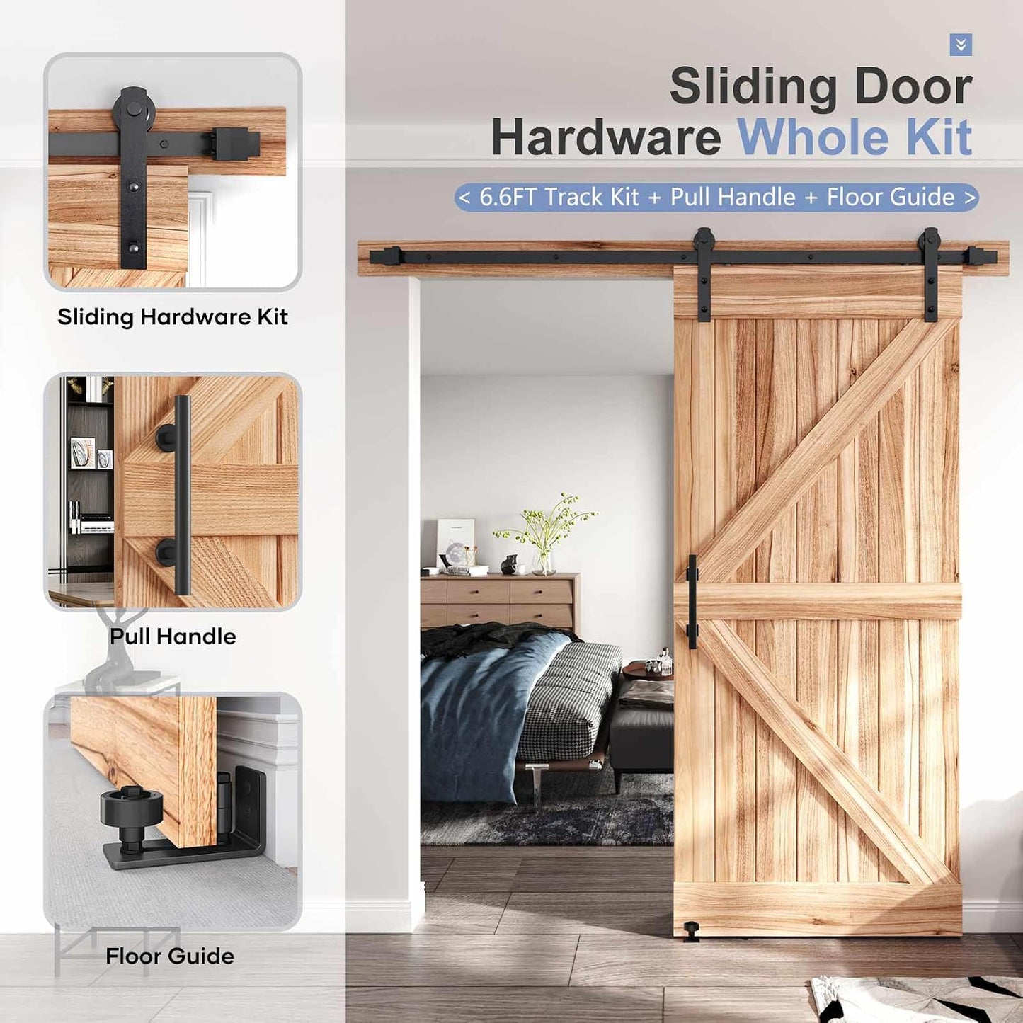 Kit herrajes manija riel puerta corrediza 6ft polea recta