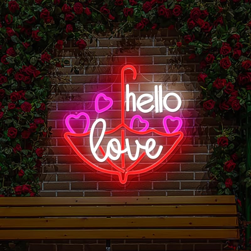 Letrero neón corazón LED Hello Love para dormitorio