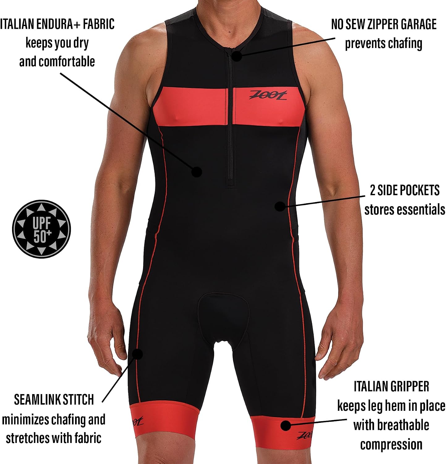 Traje triatlón sin mangas UPF 50 tela secado rápido hombre