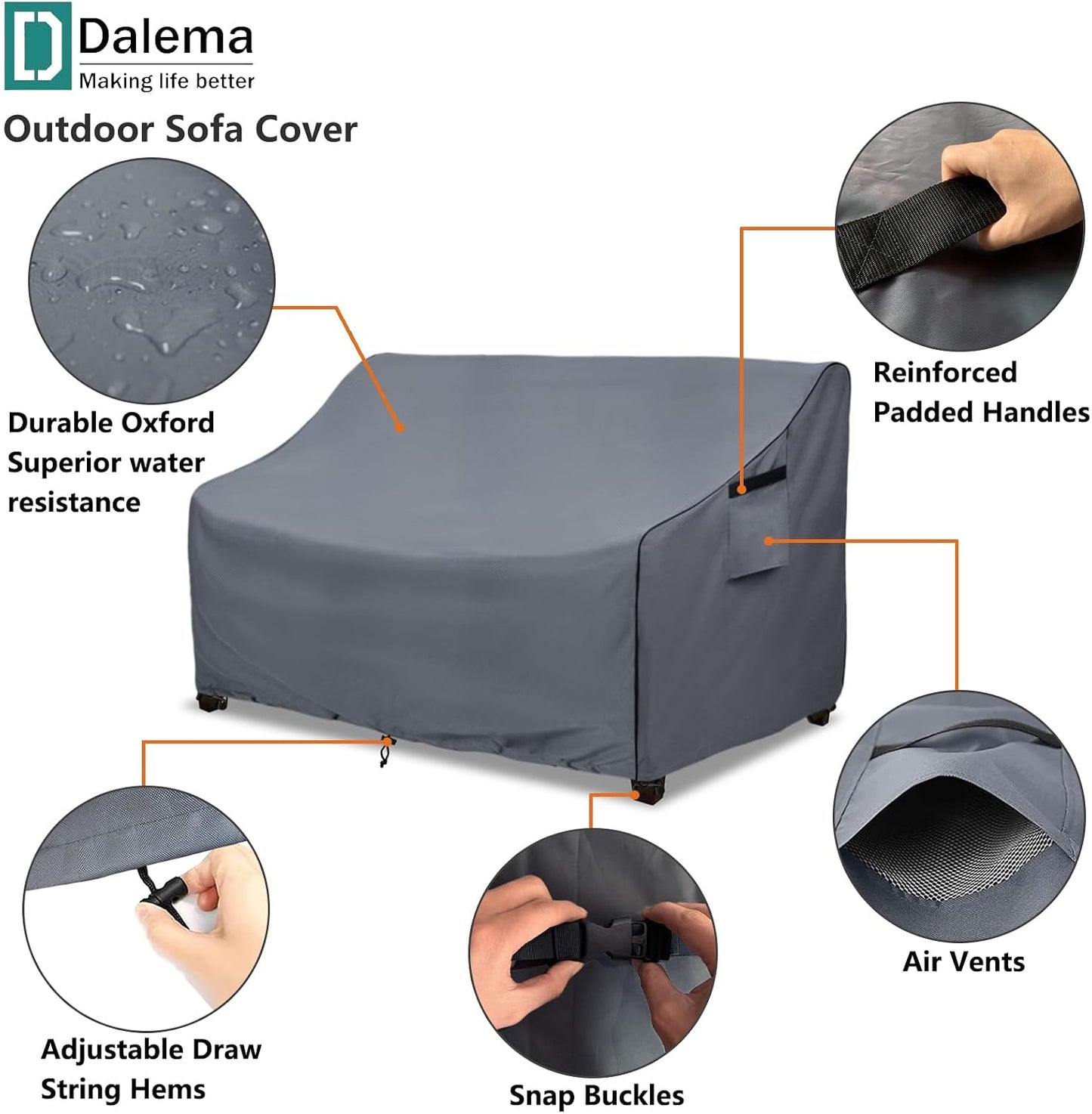 Funda sofá 3 plazas exterior 600D impermeable 79x38.5" gris