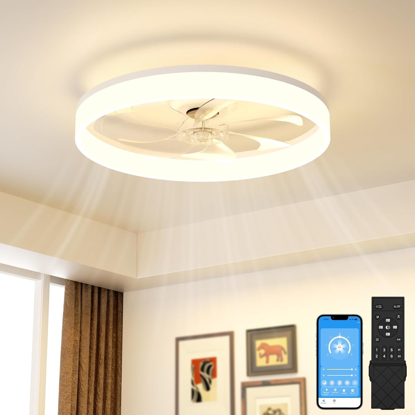 Ventilador techo luz control remoto 3000K-6500K blanco