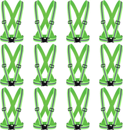 12 Chalecos Reflectantes Alta Visibilidad Correas Ajustables Verde