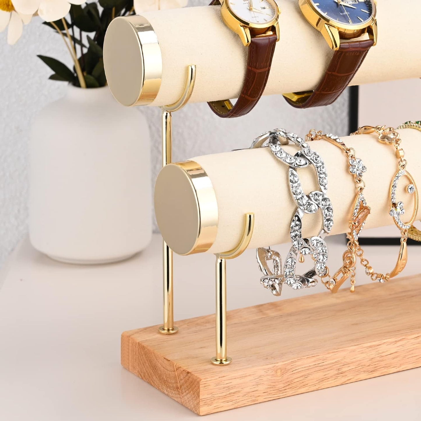 Soporte pulseras blanco barra T dos niveles