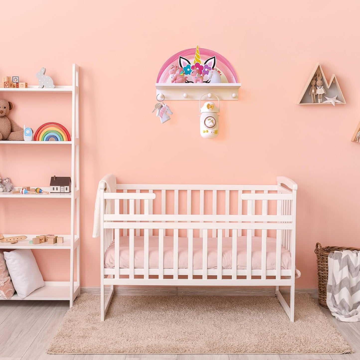 Estante unicornio para dormitorio niña con ganchos