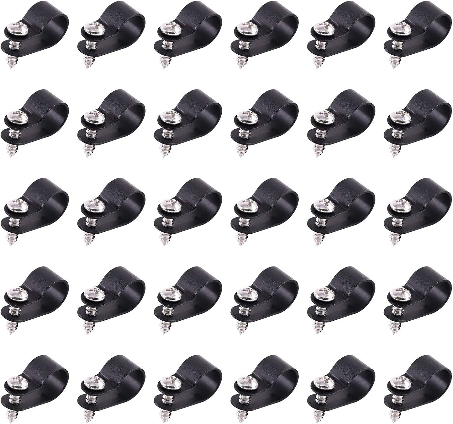 60 Clips Cable Tipo R Negro 1/2pulg de Nailon