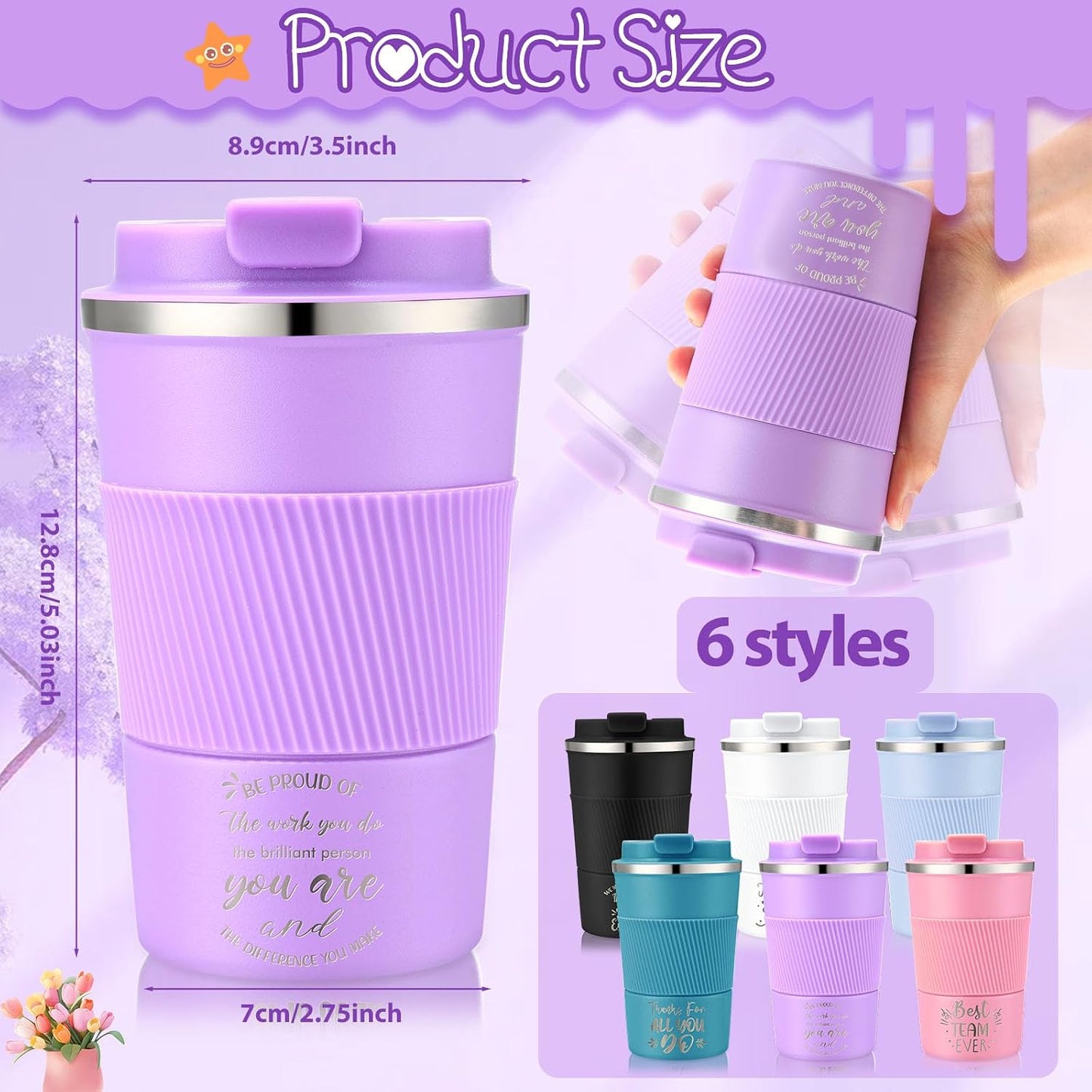 6 Vases Agradecimiento Maestro Acero Inox 12oz Con Tapa