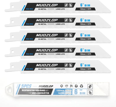 5 Hojas Sierra Recíproca 6pulg 18TPI para Metal con Estuche