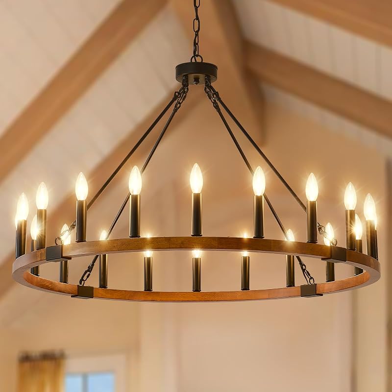 Candelabro rueda carreta madera 20 luces 40" para comedor