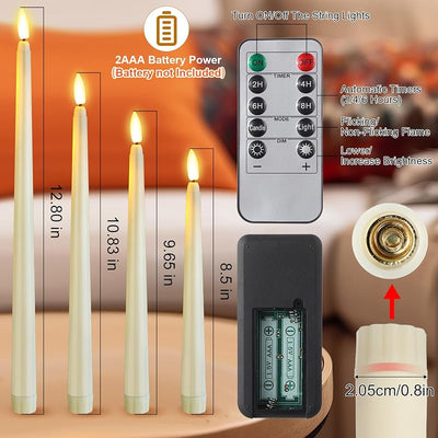 28 Velas Cónicas LED Parpadeantes 8.5-12.8pulg Blanco Cálido