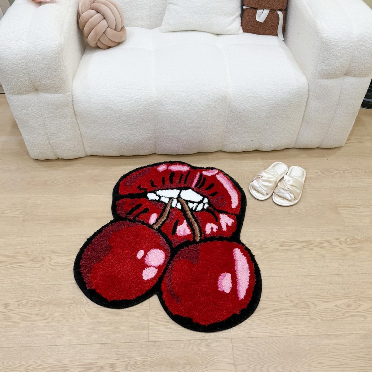 Alfombra decorativa labios rojos cereza antiderrap