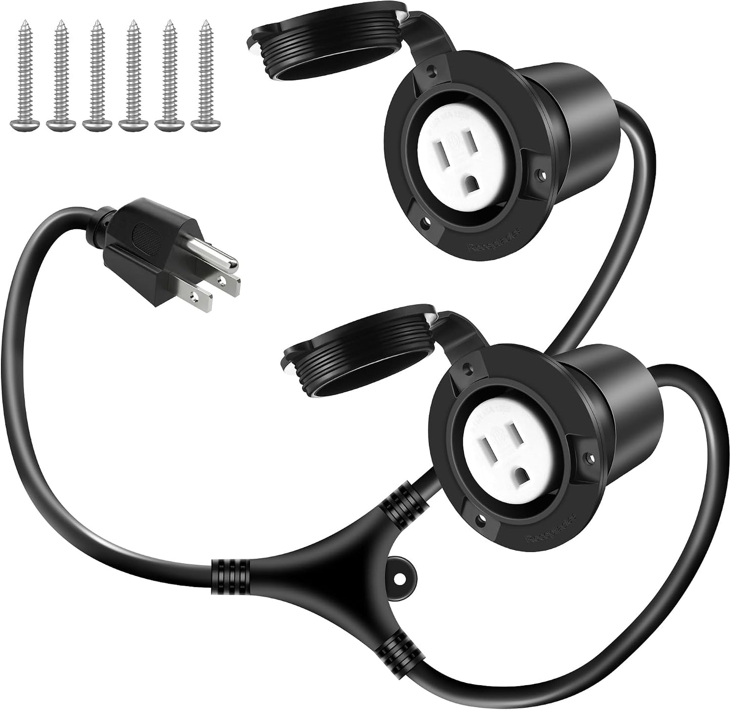 Divisor cable extensión impermeable 15A 125V 20" 3 clavijas