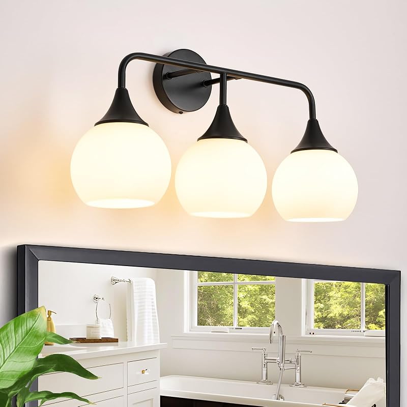 Luz tocador baño negro mate 3 luces sobre espejo moderno