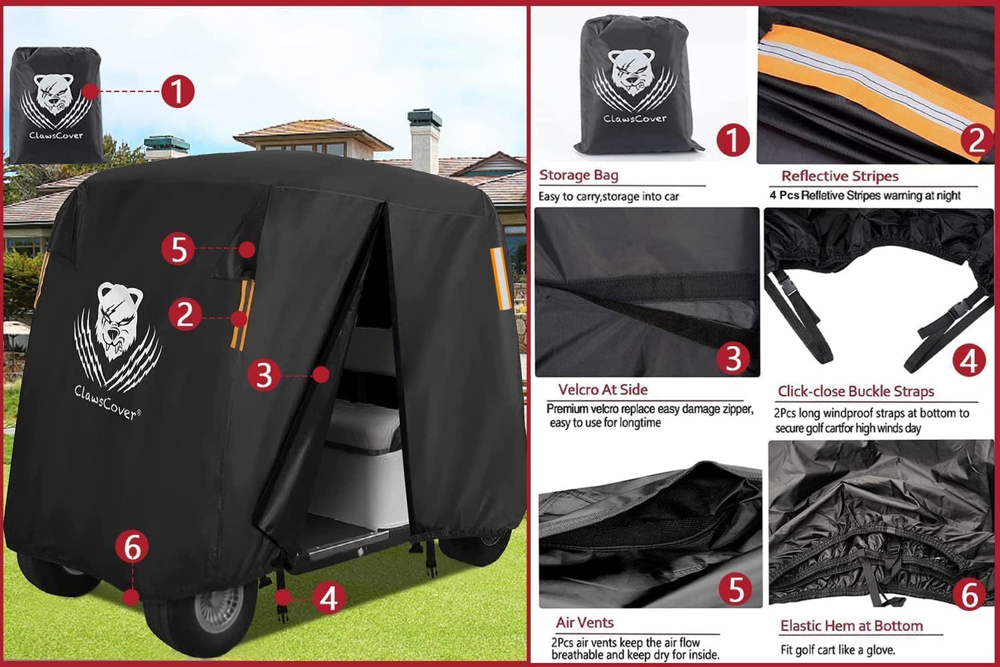 Funda carrito golf 2/4/6 pasajeros techo impermeable