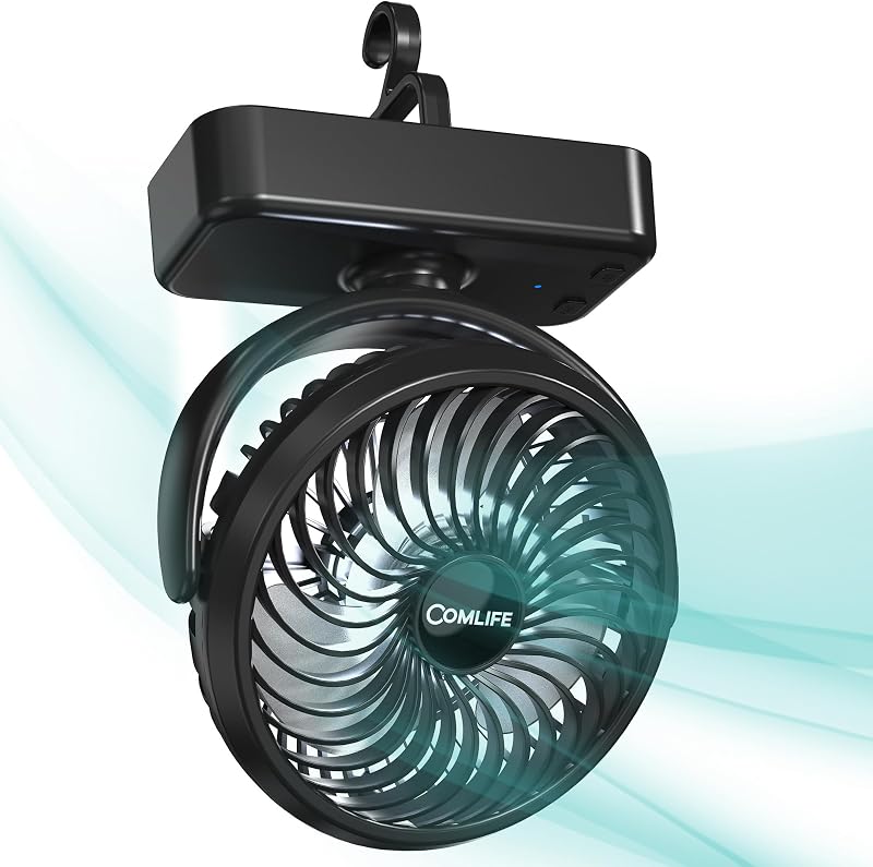 Ventilador camping recargable con linterna LED 3 velocidades