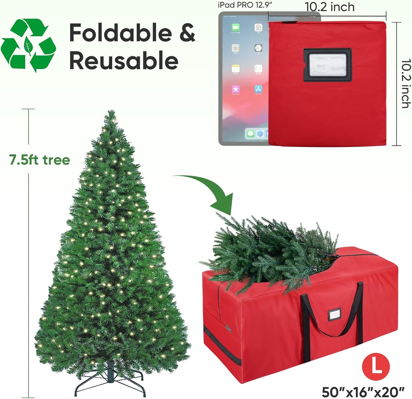 Bolsa almacenamiento árbol Navidad 7.5ft tela Oxford 900D