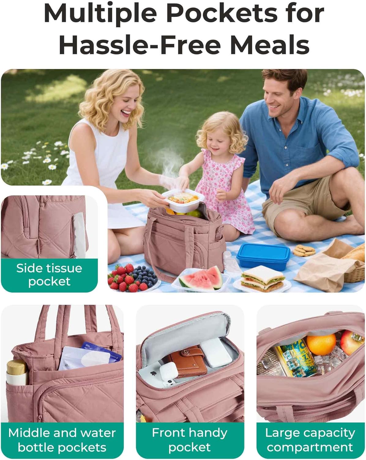 Bolsa almuerzo mujer aislada múltiples bolsillos hinchable