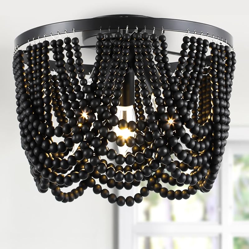 Candelabro bohemio negro techo 12.6" cuentas