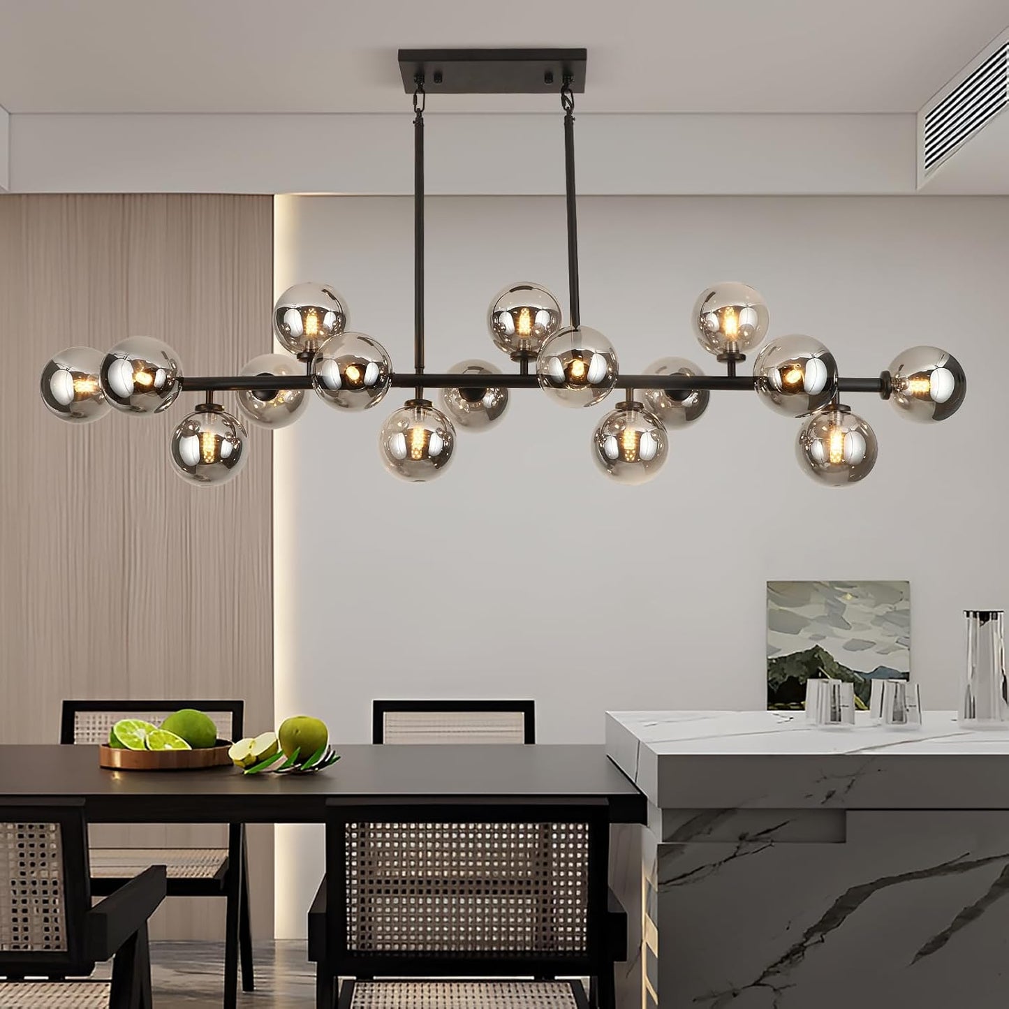 Candelabro sputnik 16 luces negras y grises 55pulg