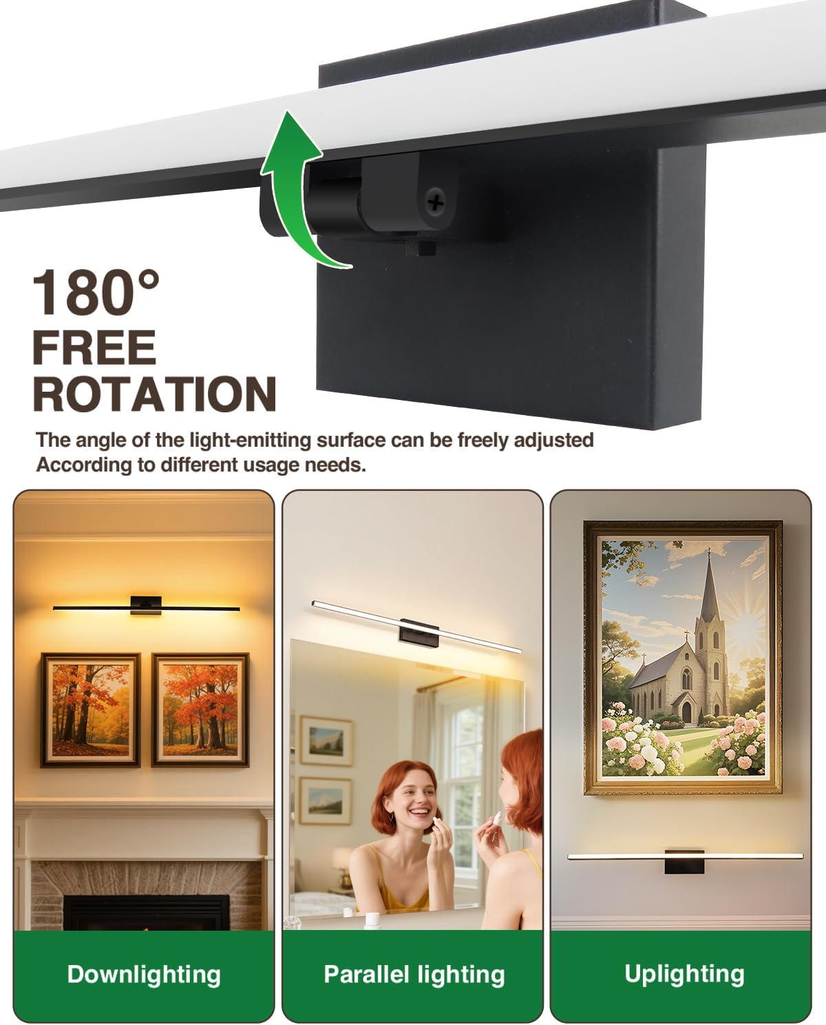 Barra luz LED sobre espejo baño IP44 5CCT ajustable negro