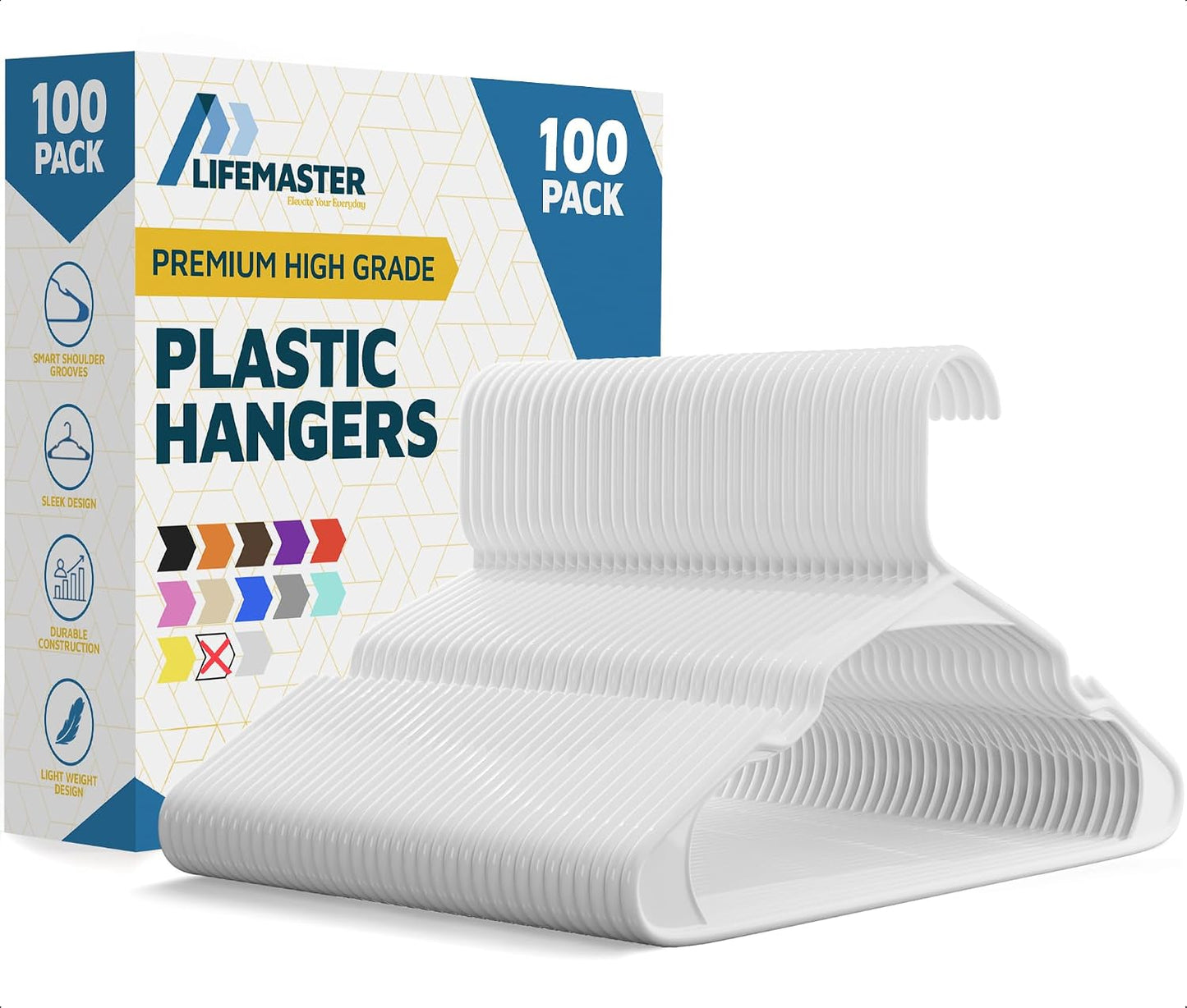 Set 100 perchas plástico antiderrap color blanco