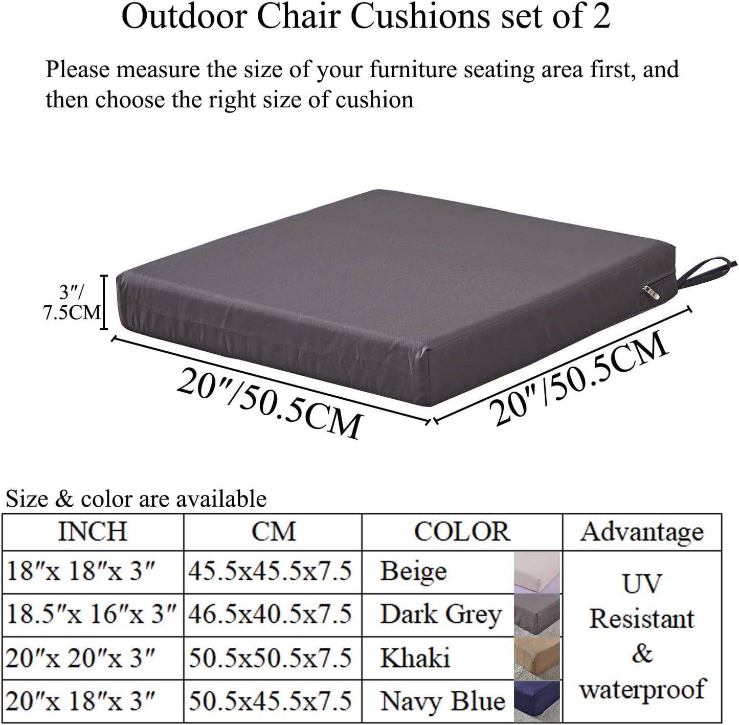 2 Pzas Cojines Silla Exterior 20x20" Antiderrap Gris