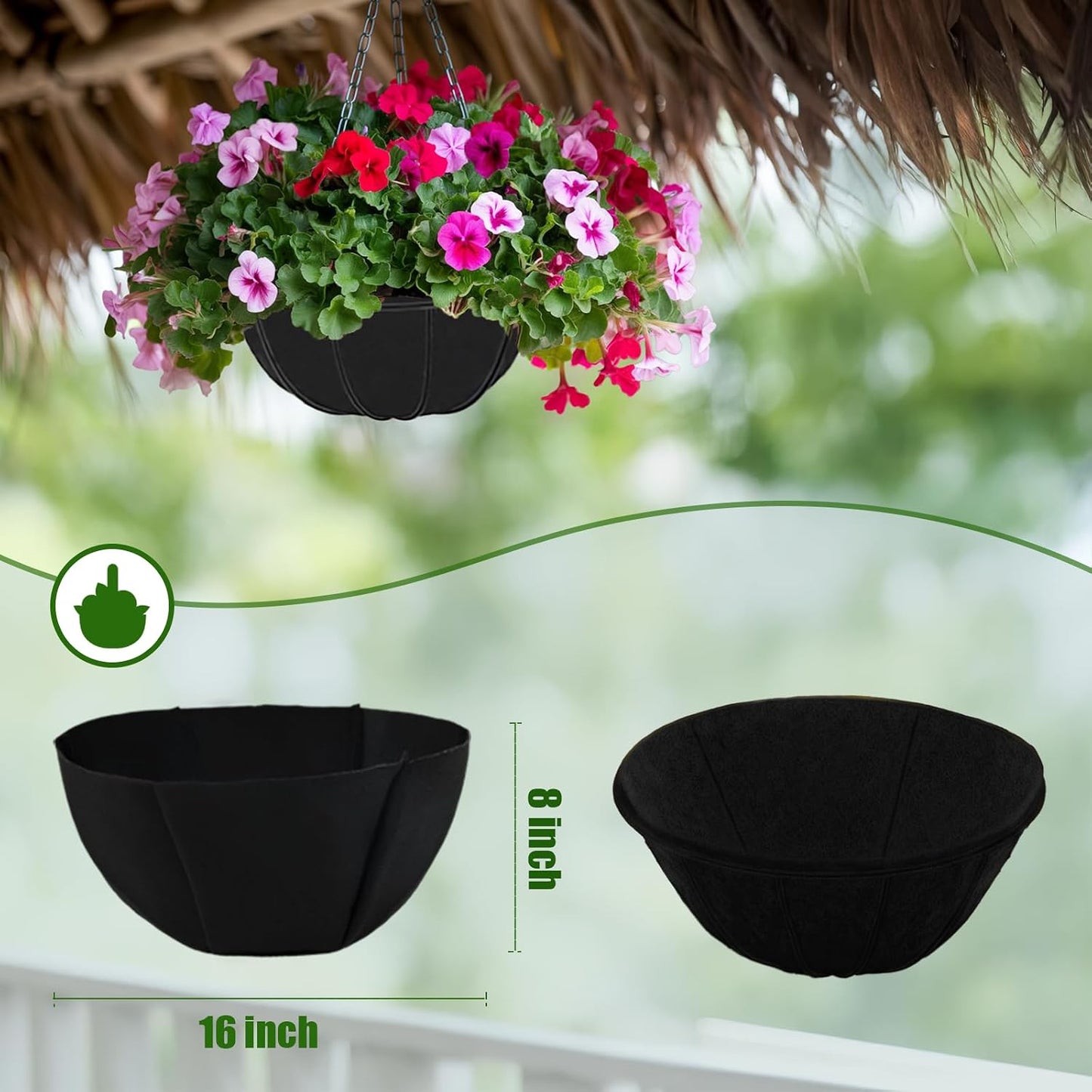 6 Pzas Forro Fibra Coco 16" para Macetas Colgantes