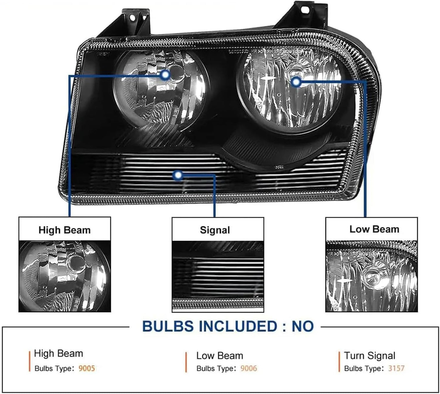 Montaje faros comp Chrysler 300 halógeno negro
