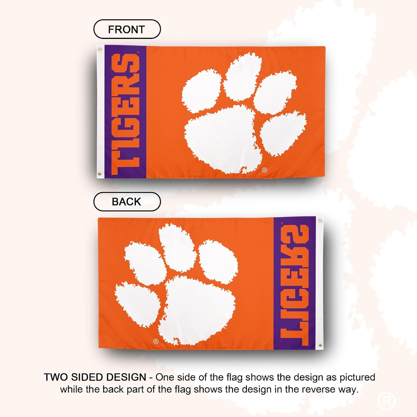 Bandera Clemson Tigres 100% poliéster 3x5ft