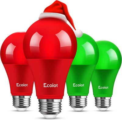 Bombillas LED A19 E26 9W 120V rojas y verdes pack 4