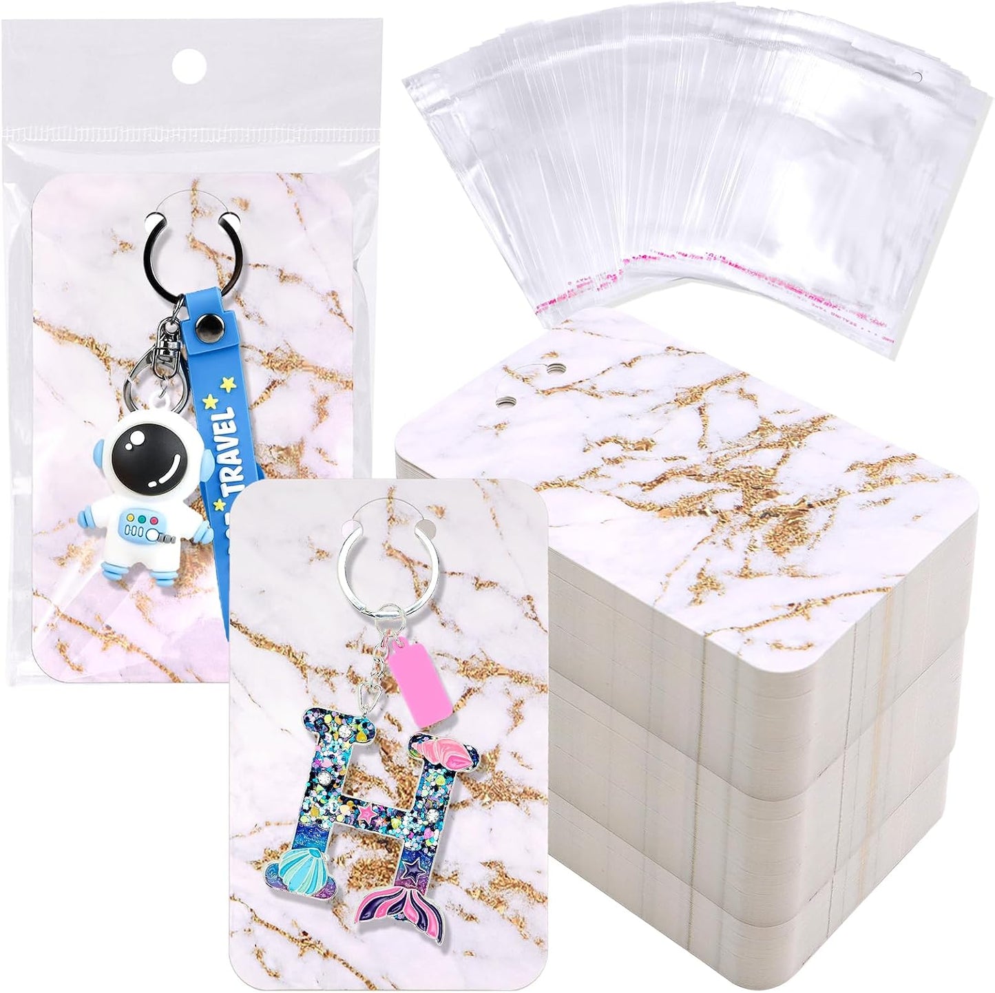100 Tarjetas Soporte Llavero 3x4.7" Blanco Mármol