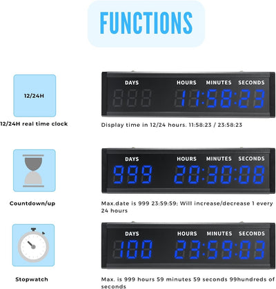 Temporizador digital cuenta regresiva 999 dias pantalla azul 18.8x5pulg