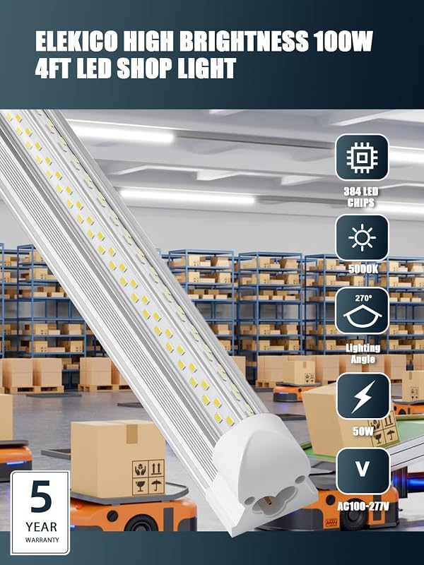 Luces LED V 4ft 50W 7200lm 5000K enchufable taller tienda