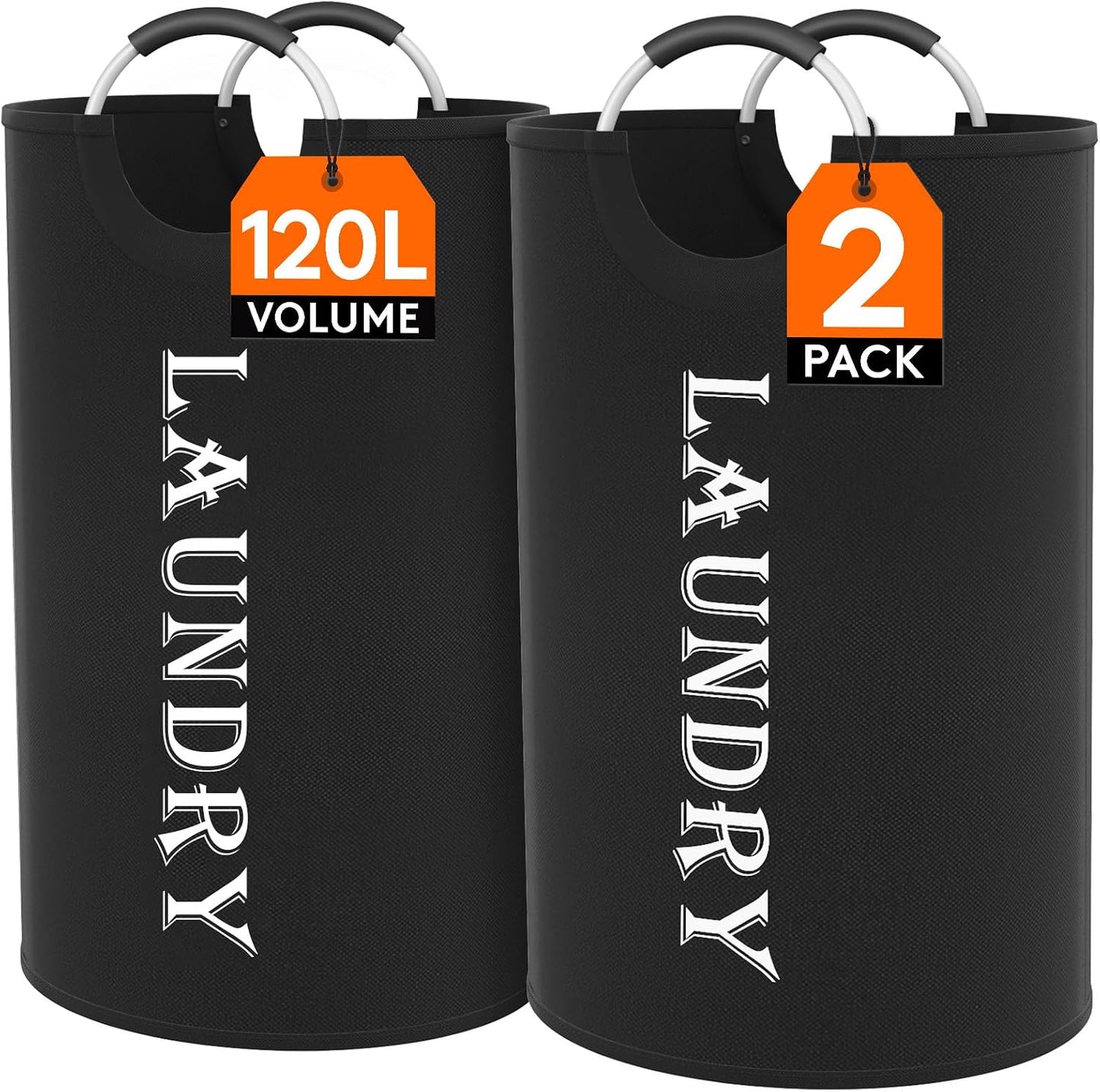 2 Cestas Lavandería 120L Plegables con Asas Aluminio