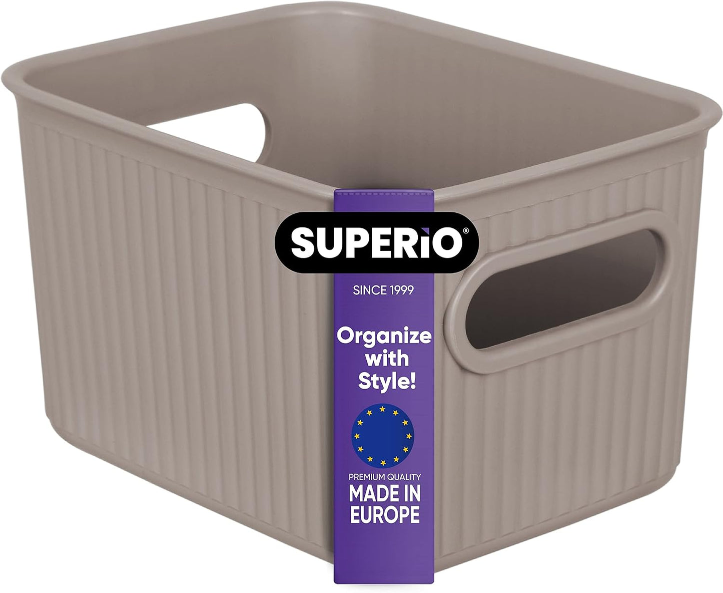 Cesta decorativa plástico abierta hogar 1.5l gris pardo