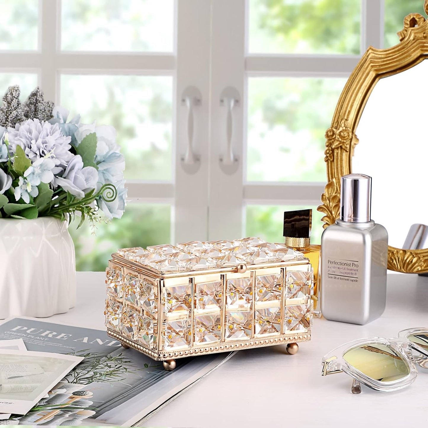 Caja joyas cristal con espejo dorado regalo Navidad
