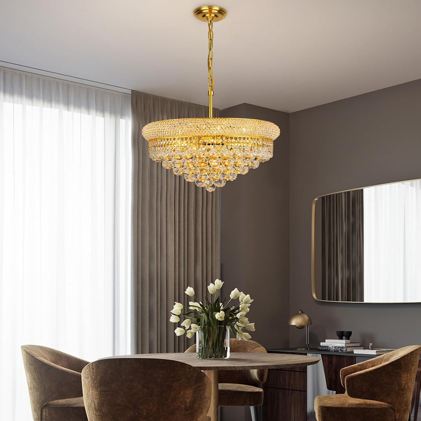 Candelabro cristal estilo imperio 9 luces doradas