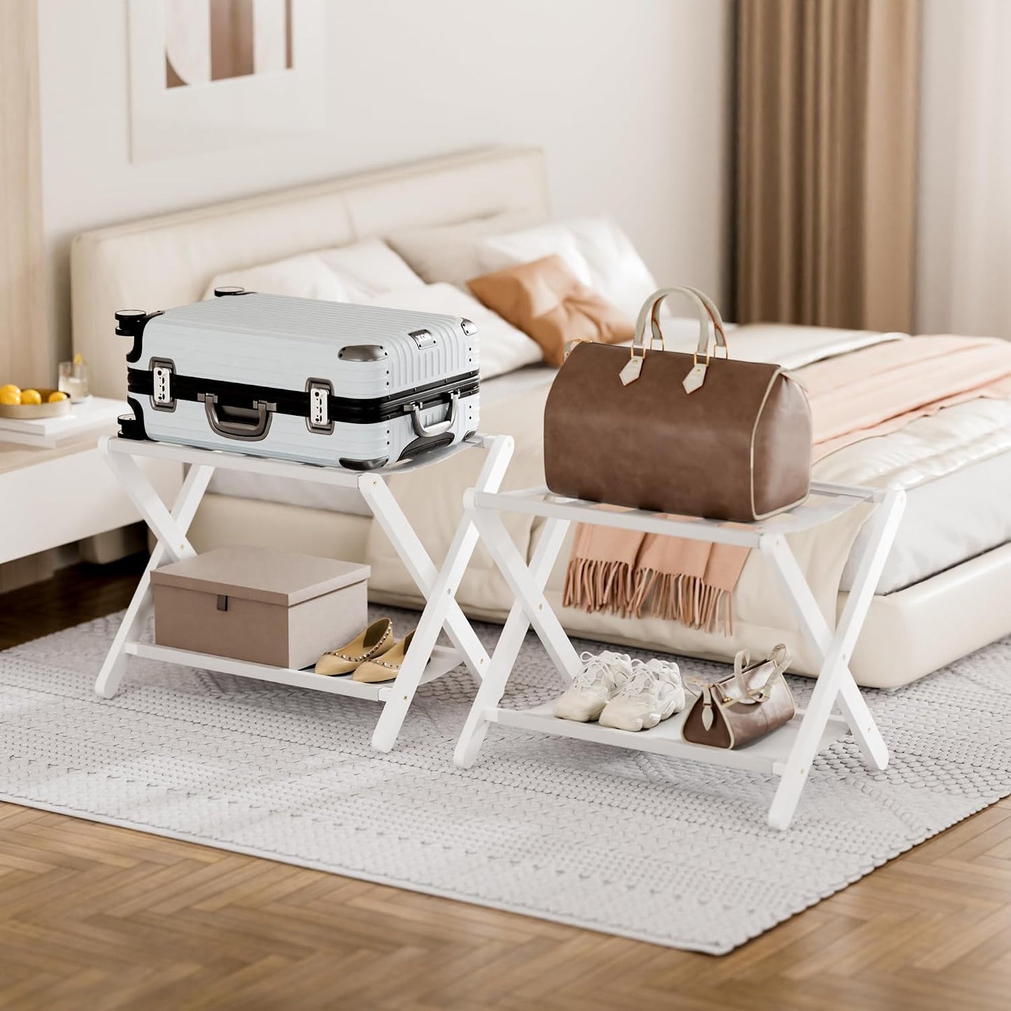 Portaequipajes bambú 2 pzas plegable con estante 5 correas