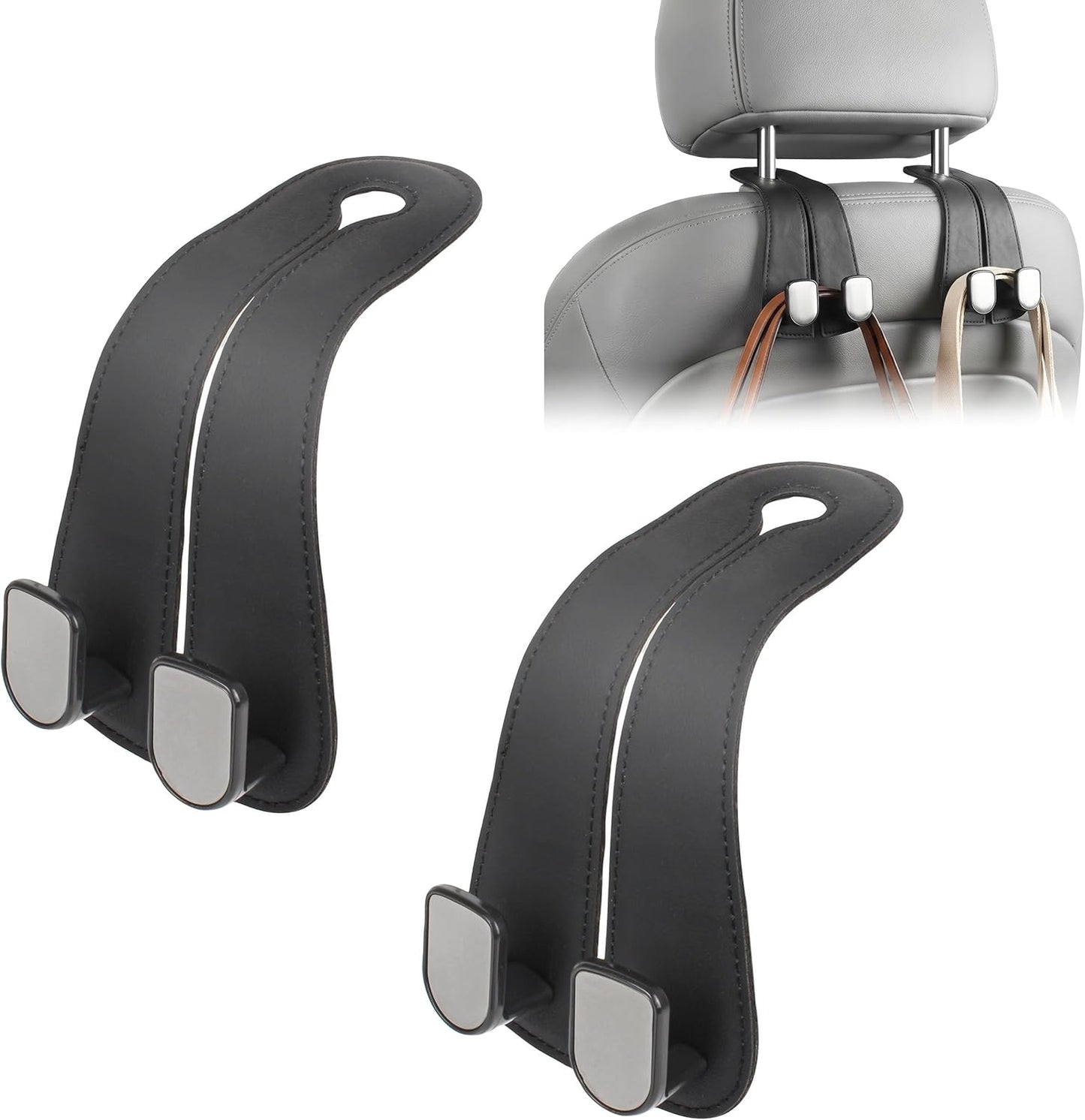 2 Ganchos Cuero para Asiento y Reposacabezas Auto Negro